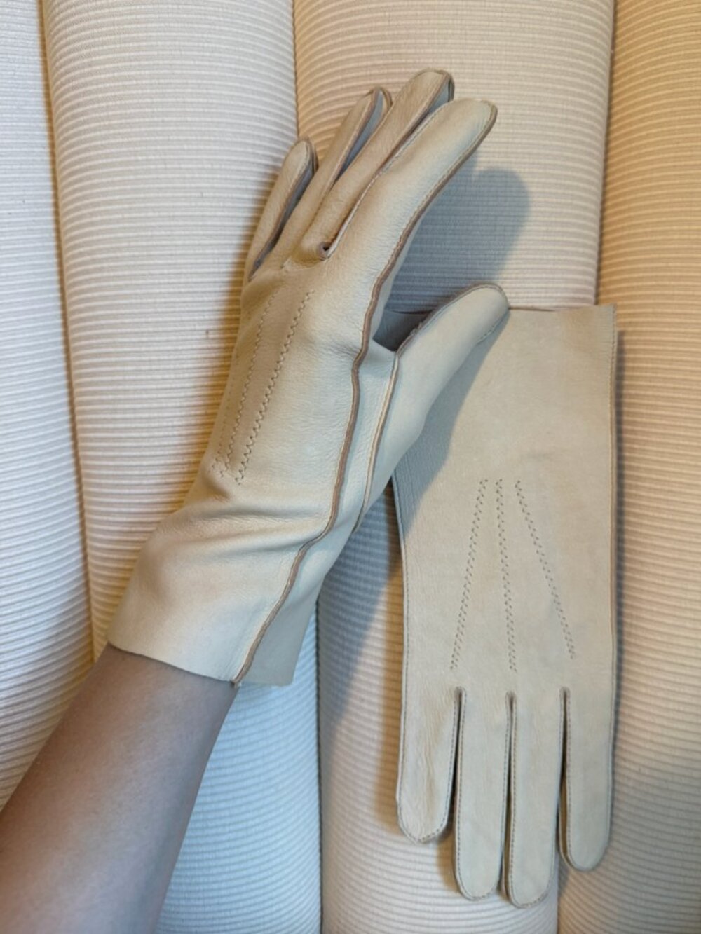 Vintage Cream Deerskin Leather Dress Gloves | Soft Grain Size 7